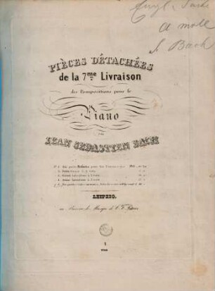 Pièces détachées de la 7me livraison des compositions pour le piano, 5,1. Six petites suites nommées "Suites françaises", Suite 1