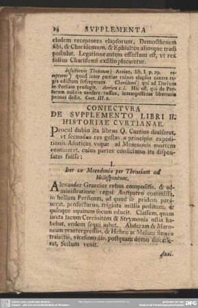 Coniectura De Supplemento Libri II. Historiae Curtianae