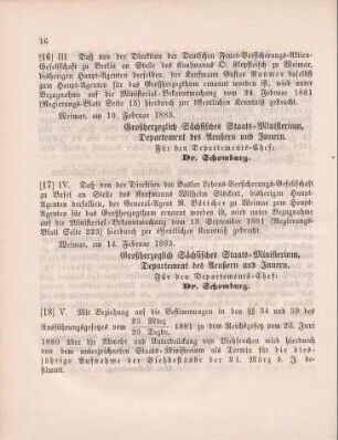 17. Ministerial-Bekanntmachung, den Wechsel in der Haupt-Agentur der Basler Lebens-Versicherungs-Gesellschaft zu Basel betreffend