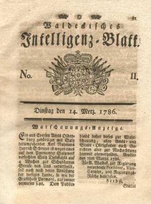 No. 11, Dinstag den 14. Merz 1786