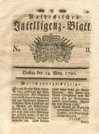 No. 11, Dinstag den 14. Merz 1786
