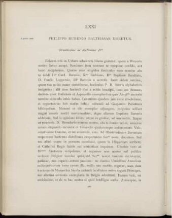 LXXI. Balthasar Moretus à Philippe Rubens. Anvers, 6 janvier 1606