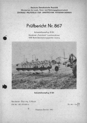 Aufsattelbeetpflug B 551