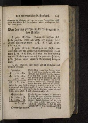 Von den vier Rechnungsarten in genannten Zahlen.