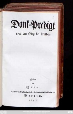 Dank-Predigt über den Sieg bei Leuthen