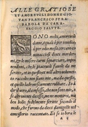 Le Piacevoli Notti Di M. Giovanfrancisco Straporola da Carauaggio : Nelle Quali Si Contengono le fauole con i loro enimmi da dieci donne, & duo giouani raccontate, cosa diletteuole, ne piu data in luce, 2