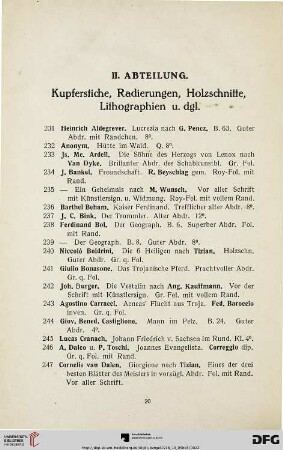 Kupferstiche, Radierungen, Holzschnitte, Lithographien (Nr. 231-365)