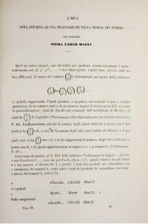 Nota intorno ad una proposizione nella teoria dei numeri.