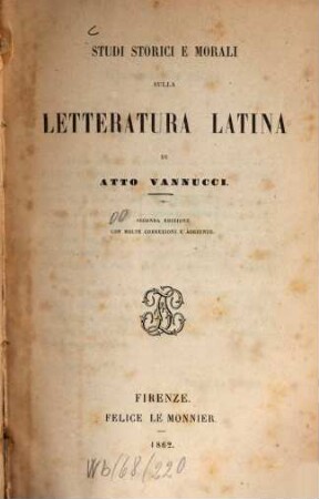 Studi storici e morali sulla letteratura latina
