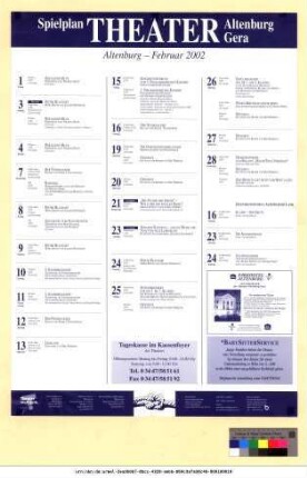 Originaltitel: Spielplan Theater Altenburg Gera Altenburg - Februar 2002