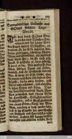 Sonnabendlige Andacht aus Gottes sechsten Tage-Wercke,