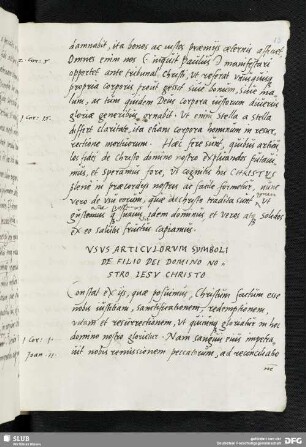 VSVS ARTICVLORVM SYMBOLI DE FILIO DEI DOMINO NOSTRO IESV CHRISTO