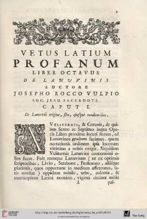 Caput I: De Lanuvii origine, situ, ejusque conditoribus