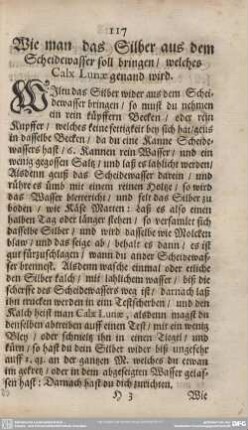 Wie man das Silber aus dem Scheidewasser soll bringen/welches Calx Lunae genand wird.
