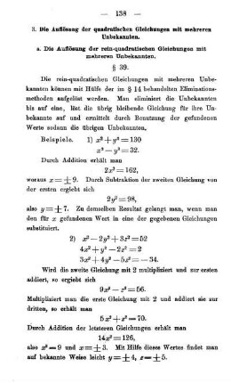 a. Die Auflösung der rein-quadratischen Gleichungen mit mehreren Unbekannten. § 39.