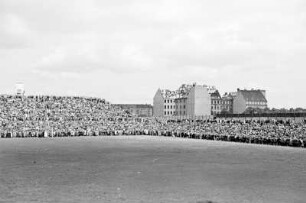 Protestkundgebung am 24. Juni 1948 auf dem Hertha Sportplatz im Bezirk Wedding zur Berlin-Blockade