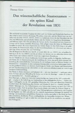 Das wissenschaftliche Staatsexamen - ein spätes Kind der Revolution von 1831