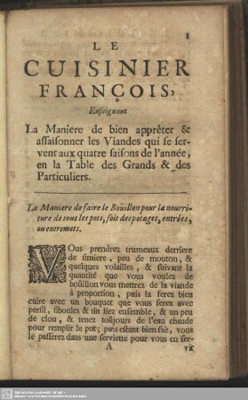 Le Cuisinier Franҁois