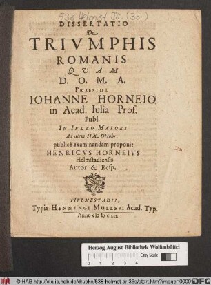Dissertatio De Triumphis Romanis