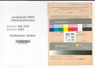 Entnazifizierung Walther Bueltermann , geb. 10.09.1889 (Lehrer)