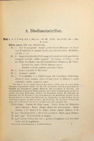 Katalog der Handschriften der Königlichen Bibliothek zu Bamberg, 1. Band. (Bibelhandschriften)
