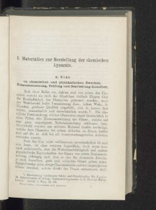 I. Materialien zur Herstellung der chemischen Apparate.