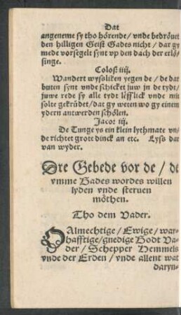 Dre Gebede vor de/ de umme Gades wordes willen lyden unde sterven möthen.