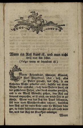 Wann ein Roß krank ist, und man nicht weiß was ihm fehlet. - Für die Maucke.