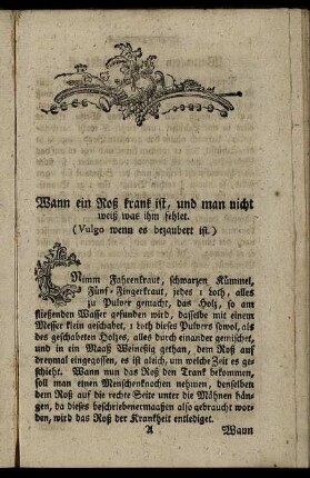 Wann ein Roß krank ist, und man nicht weiß was ihm fehlet. - Für die Maucke.