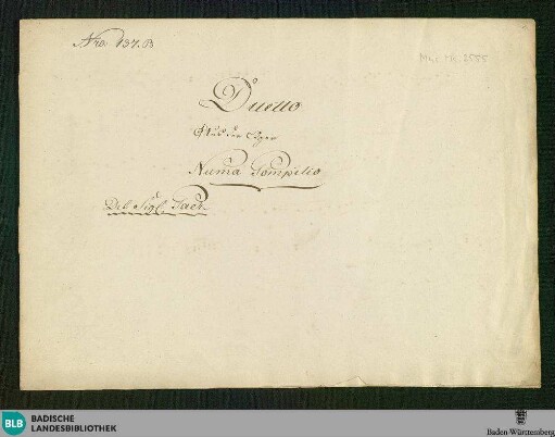 Numa Pompilio. Excerpts. Arr - Don Mus.Ms. 2555 : V (2), pf; PaWV 32/5