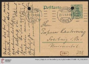 Karte von Gustav Radbruch an Hermann Kantorowicz