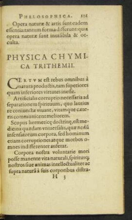 Physica Chymica Trithemii.