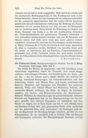 342-343 [Rezension] Klug, Ignaz, Die Tiefen der Seele