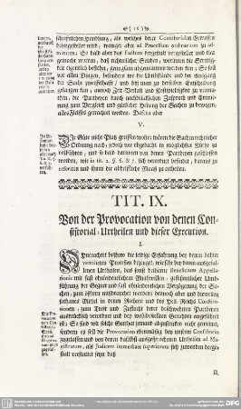Tit. IX. Von der Provocation von denen Consistorial-Urtheilen und dieser Execution