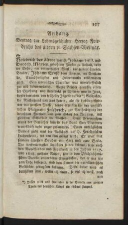 Anhang. Beytrag zur Lebensgeschichte Herzog Friedrichs des ältern zu Sachsen-Weimar