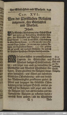 Cap. XVI. Von der Christlichen Religion insgemein, ihre Göttlichkeit und Warheit