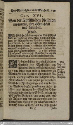 Cap. XVI. Von der Christlichen Religion insgemein, ihre Göttlichkeit und Warheit