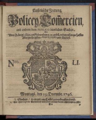 Nro. LI, Montags, den 19. Decembr. 1746