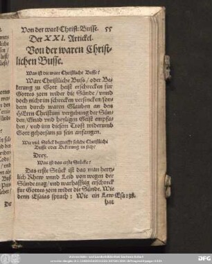Der XXI. Artickel. Von der waren Christlichen Busse.