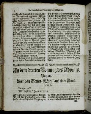 An dem dritten Sonntag des Advents. Inhalt. Vierfache Seelen-Macul aus einer Sünd