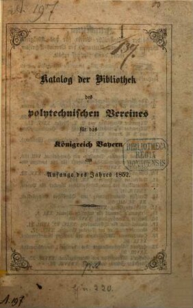 Katalog der Bibliothek des Polytechnischen Vereines für Bayern. 1852