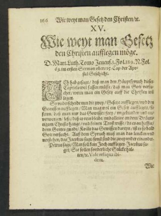 XV. Wie weyt man Gesetz den Christen aufflegen möge.