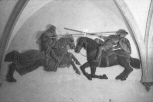Regensburg: kämpfende Reiter, Wandrelief im Rathaus