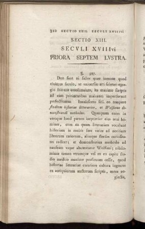 Sectio XIII. Seculi XVIIIvi Priora Septem Lustra