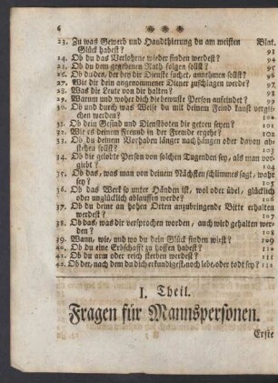 I. Theil. Fragen für Mannspersonen