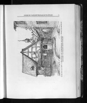 Altes Haus aus dem 16. Jahrhundert und Frankenberger Kirchturm. Goslar, Peterstrasse. Gezeichnet von Fräulein Marie Woermann