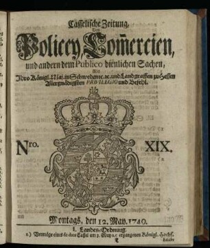 Nro. XIX, Montags, den 12. May 1749