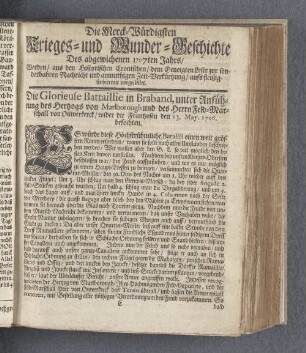 Die Merck-Würdigsten Krieges- und Wunder-Geschichte Des abgewichenen 1707ten Jahrs/