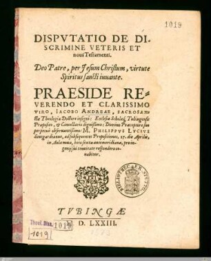 Dispvtatio De Discrimine Veteris Et noui Testamenti