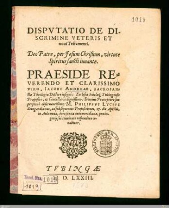 Dispvtatio De Discrimine Veteris Et noui Testamenti